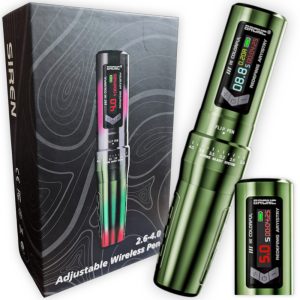 Máquina de Micropigmentación y Tatuajes Bronc Siren, inalámbrica, con stroke ajustable (2.6 - 4.0 mm), Verde Militar