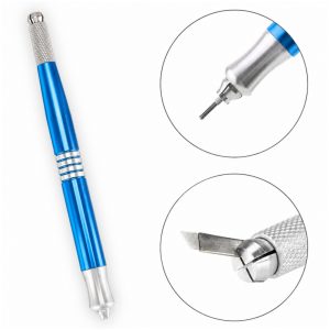 Tebori o Dermografo Manual con doble Cabezal, en acero inoxidable, Azul