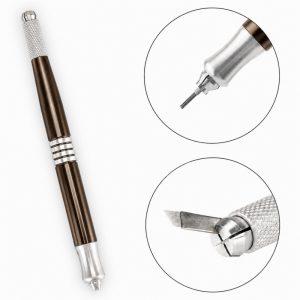Tebori o Dermografo Manual con doble Cabezal en acero inoxidable, Marron