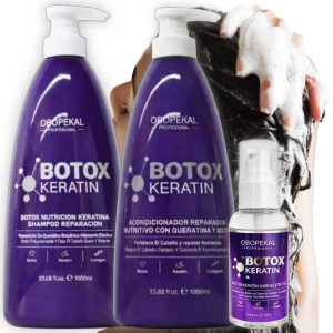 Kit para el cuidado capilar ( Shampoo + Acondicionador ) 1 Litro + Serum 100 ml Botox/Keratin Obopekal, Kit 2 Botox Keratina 1L