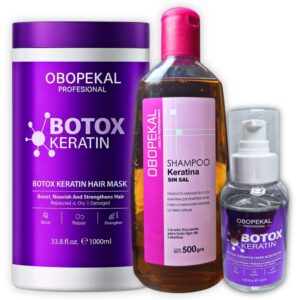 Kit 3 Botox Keratin Obopekal con Shampoo de Keratina sin sal de 500mL + Crema Capilar Keratin Botox de 1000mL + Aceite capilar de 100 ml