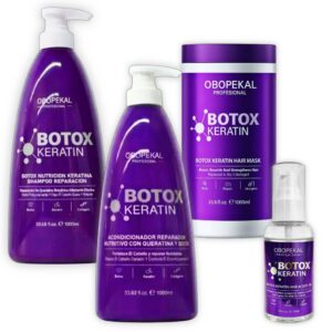 Kit 4 Botox Keratin Obopekal con Shampoo de 1000 ml + Acondicionador de 1000 ml + Crema Capilar Keratin Botox de 1000ml + Aceite capilar de 100mL.