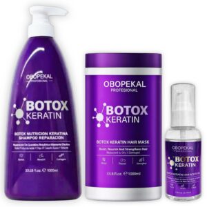 Kit 7 Botox Keratin Obopekal con Shampoo de 1000 ml + Baño Capilar de 1000 ml + Aceite de 100 ml