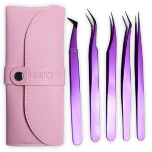 Set de 5 pinzas Calibradas  para extensiones de pestañas con estuche
