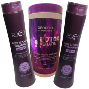 Shampoo y Acondicionador para Post alisado sin sal + Mascara Capilar Keratin Botox 1000 ml, Repara, nutre y fortalece el cabello.