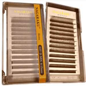 Extensiones de pestañas, Fibras tecnológicas W 4D, Marron Cafe, 0,07D Mix (8-15mm de largo), Nagaraku