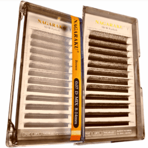 Extensiones de pestañas, Fibras tecnológicas W 5D, Marron Cafe, 0,07D Mix (8-15mm de largo), Nagaraku