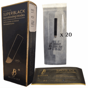 Agujas para microblading 18U - 0,18, Super Black de Biomaser, de acero inoxidable, (No se deforman duarante el procedimiento, filo de mayor precisión)