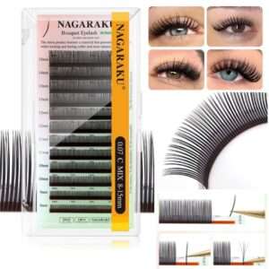 Extensiones de pestañas, Fibras tecnológicas 5D Bouquet, 0,07D Mix (8-15mm de largo), Nagaraku