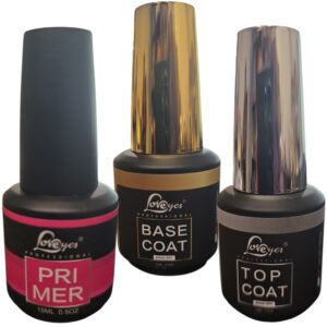 Base Coat + Top Coat + primer, para esmaltado de uñas permanetes, Loveyes, 15 ml c/u