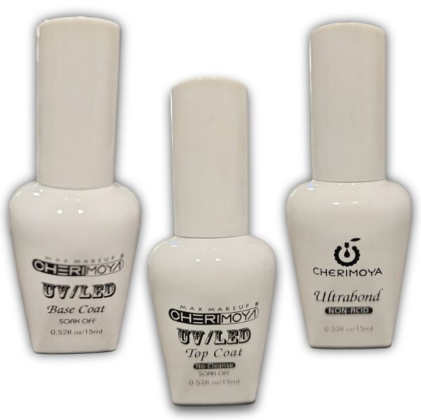 Base Coat + Top Coat + ultrabonder, para esmaltado de uñas permanetes, Cherimoya, 15 ml c/u