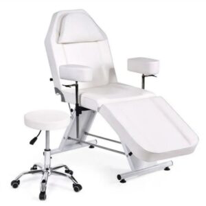 Silla + Camilla Cosmetológica Blanca, de 3 Cuerpos, con resoaldar y apoya pies reclinables, apoya brazos acolchado. Medidas: 185 cm Largo y 85 cm ancho, acolchado denso