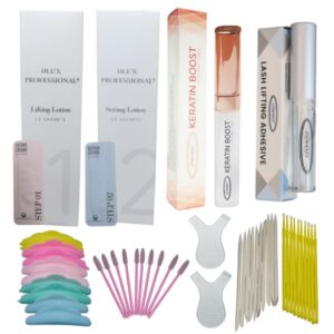 Kit Lifting Dlux Basic 5: Paso 1 (Permanente 15 sachets) + Paso 2 (Neutralizante 15 sachets) +  1 Keratin Boots + 1 Pega Lomansa 5 ml + Accesorios