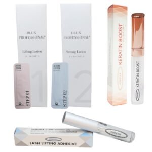 Kit Lifting Dlux Basic 6: Paso 1 (Permanente 15 sachets) + Paso 2 (Neutralizante 15 sachets) +  1 Keratin Boots + 1 Pega Lomansa 5 ml