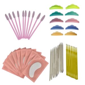 Accesorios básicos para Lifting de pestañas (5 pares de Bigudies, 10 parches, 10 palos naranjo, 10 cepillos, 10 microbrush)