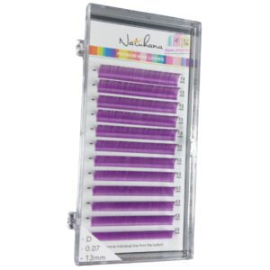 Pestañas De Colores Natuhana (Rojo, blanco, rosado, morado, verde y azul) de Seda, Modelo Clásico,  Curvas   D, Grosores 0,15, 0,07  mm. Cartuchos de Longitudes individuales (13 y 14 mm)