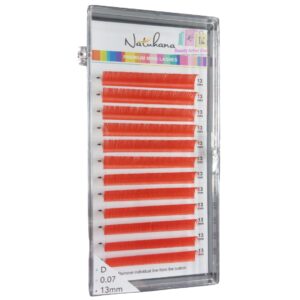 Pestañas De Colores Natuhana (Rojo, blanco, rosado, morado, verde y azul) de Seda, Modelo Clásico,  Curvas   D, Grosores 0,15, 0,07  mm. Cartuchos de Longitudes individuales (13 y 14 mm)