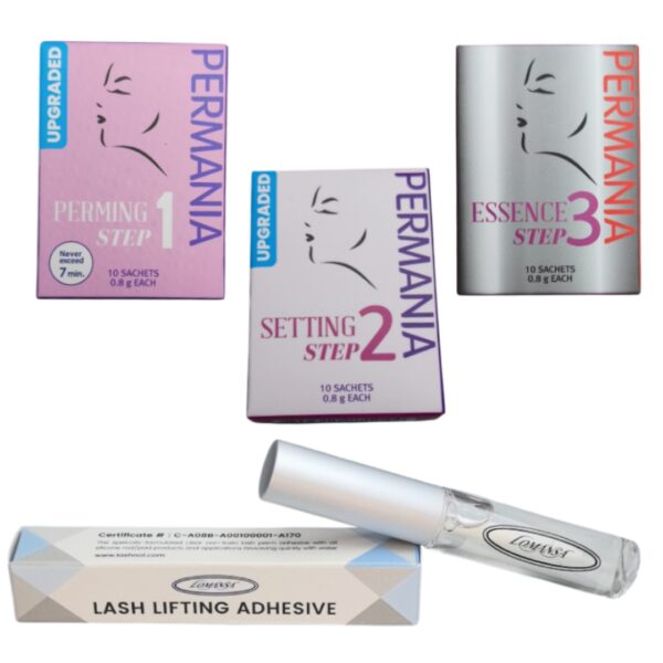 Permania: Paso 1 (Permanente) + Paso 2 (Neutralizante) + Paso 3 (Nutrición) + Pegamento para lifting Lomansa