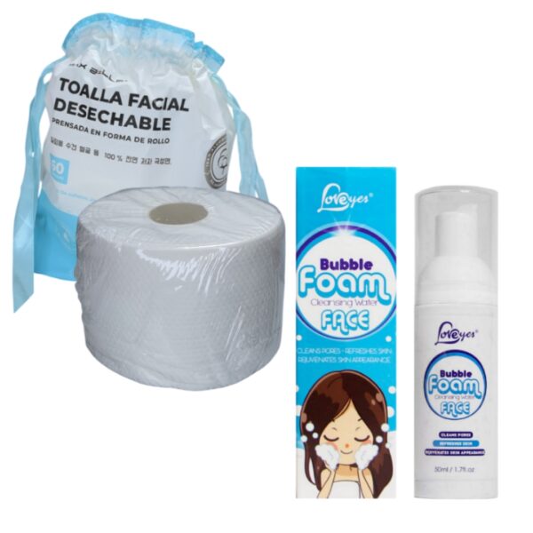 Rollo de paños faciales + Espuma para limpieza de 50 ml