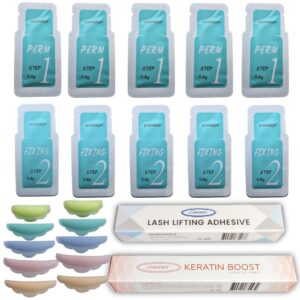 Kits para lifting de pestañas Iconsign Verde, versión sachets, incluye 1 keratin boots, 1 pega lomansa y 5 pares de bigudies