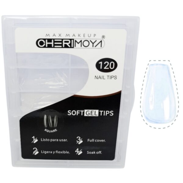 Uñas Soft Gel Cherimoya, 120 Tips, Modelo Square
