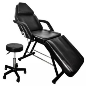 Silla + Camilla Cosmetológica Negra, de 3 Cuerpos, con respaldar y apoya pies reclinables, apoya brazos acolchado. Medidas: 185 cm Largo y 85 cm ancho, acolchado denso
