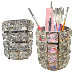 Organizador de Pinceles y accesorios con cristales, plateado