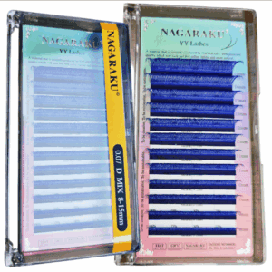 Extensiones de pestañas, Fibras tecnológicas YY, color azul, 0,07D Mix (8-15mm de largo), Nagaraku