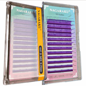 Extensiones de pestañas, Fibras tecnológicas YY, color morado, 0,07D Mix (8-15mm de largo), Nagaraku