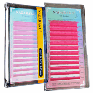 Extensiones de pestañas, Fibras tecnológicas YY, color rosado, 0,07D Mix (8-15mm de largo), Nagaraku